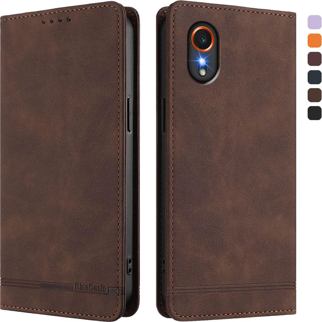 Hülle für Samsung Galaxy Xcover7, Retro Kunstleder Ständer Klapphülle mit Kartenfächer und Magnetische Braun