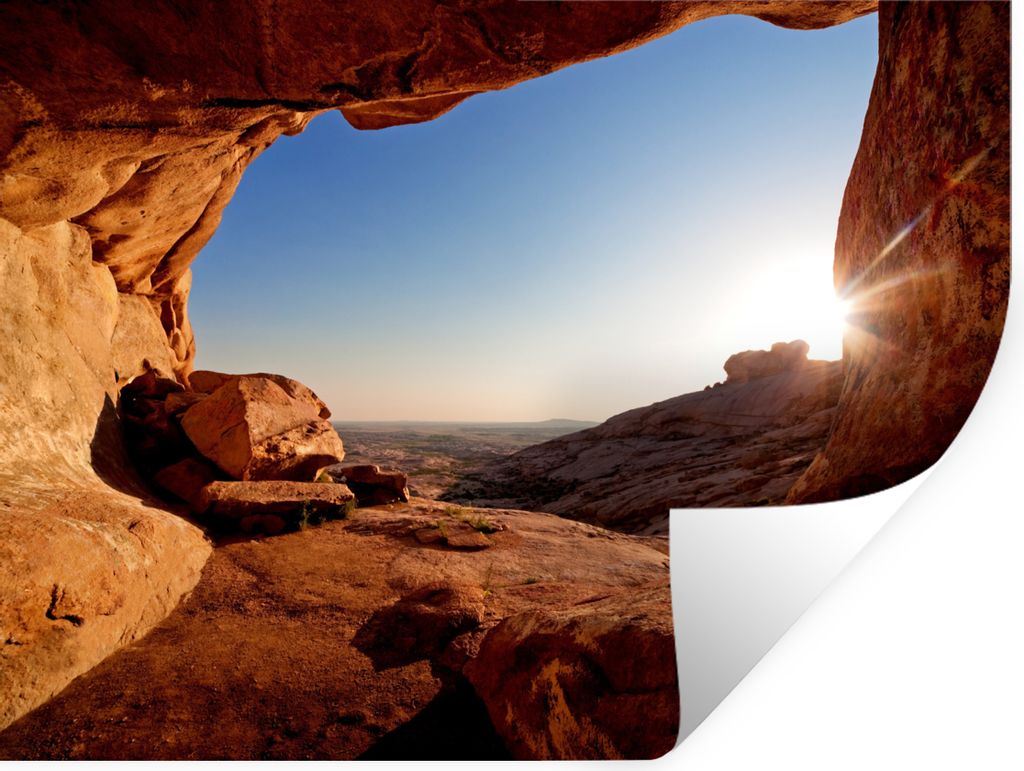 MuchoWow Wandtattoo Wandsticker Wandaufkleber Höhle - Wüste - Sonne - Landschaft 40x30 cm Selbstklebend und Repositionierbar - Faltenfrei