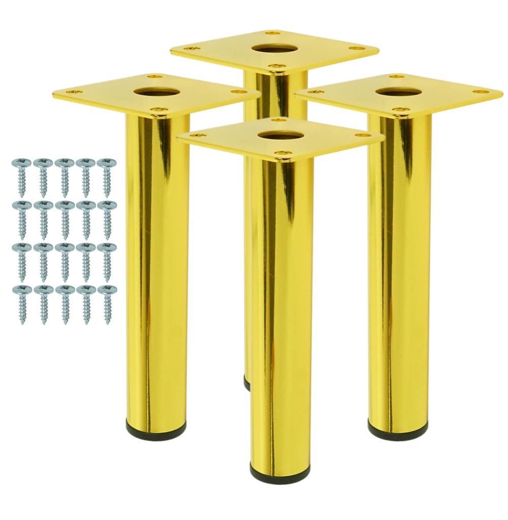 Stahl Möbelbeine rund 17,6 cm, Set mit Schrauben, gold, 4 Stück