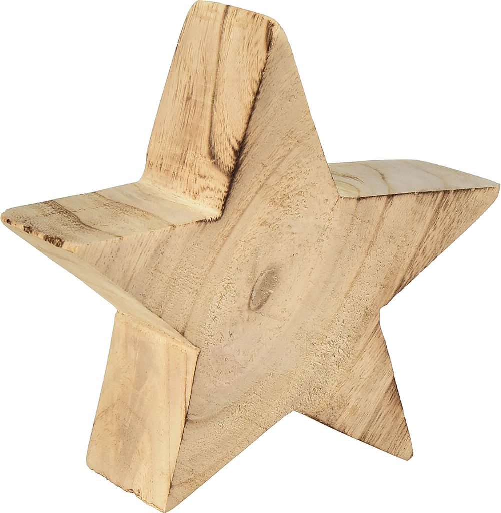 Rustikaler Holzstern Deko – Massiv Paulownia Holz, Ø 15cm, Stärke 6cm – Vielseitige Holzdekoration für Tisch, Regal und Fensterbank – Nat...