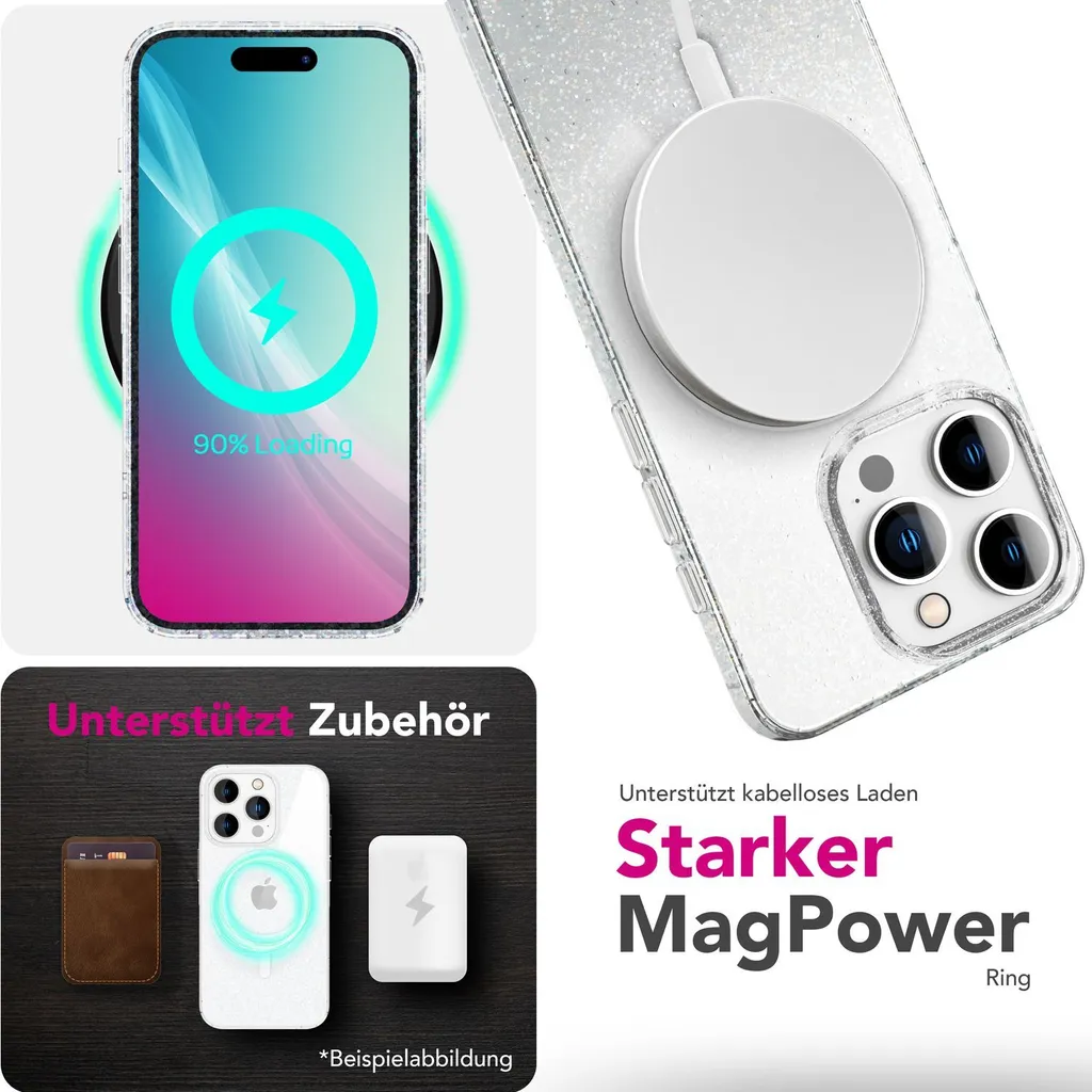 YINLAI Cover Con Glitter Per IPhone 16 Pro Max – Custodia Magnetica MagSafe, Antiurto Trasparente