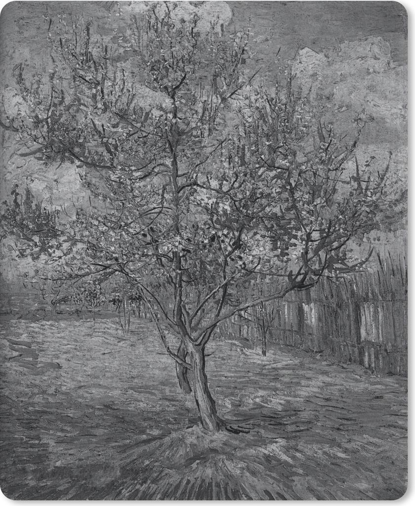 MuchoWow Mauspad Mousepad Blühender Pfirsichbaum - Vincent van Gogh - Schwarz und weiß 19x23 cm - Mousepads - Maus Mat - Pad - Mausunterlage - ...