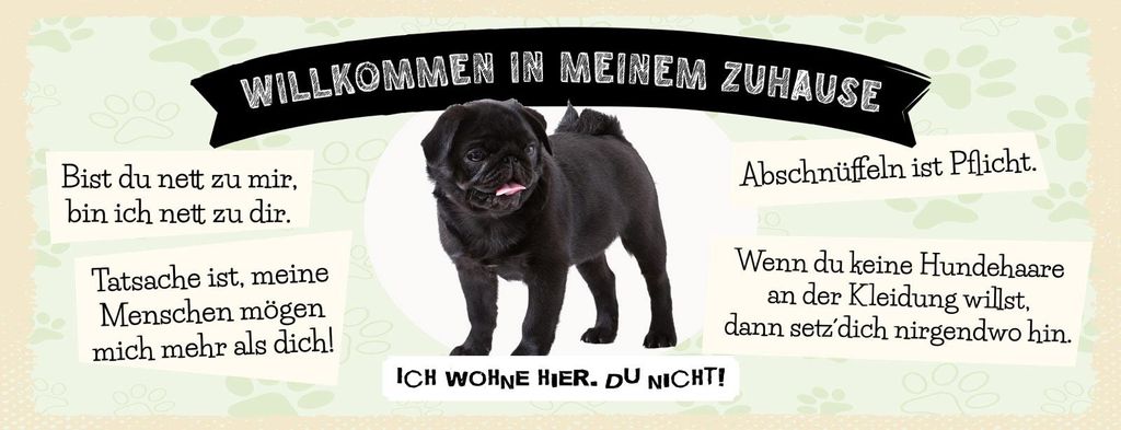 vianmo Blechschild 10x27 cm Willkommen in meinem Zuhause schwarzer Mops Hund