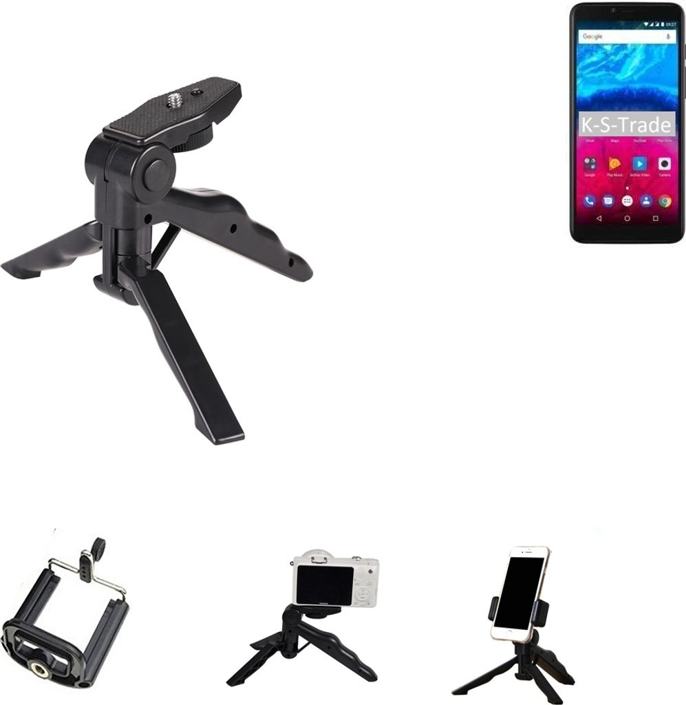 K-S-Trade Stativ Tisch-Ständer Dreibein Handy-Stativ Ständer kompatibel mit Archos Core 57S Mini-Stativ Smartphone Tripod Handy-Stativ aus Plastik