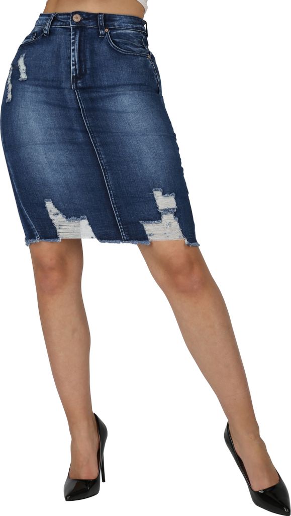 Mytrendshoe Damen Jeansröcke Denim 837547, Farbe: Blau, Größe: 36