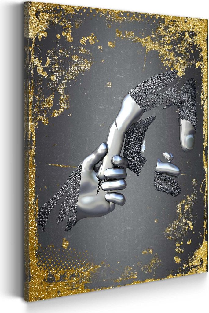 Metallfigur Hände metallic Leinwandbild Wandbild Dekoration XL Kunst: 60x90x2cm