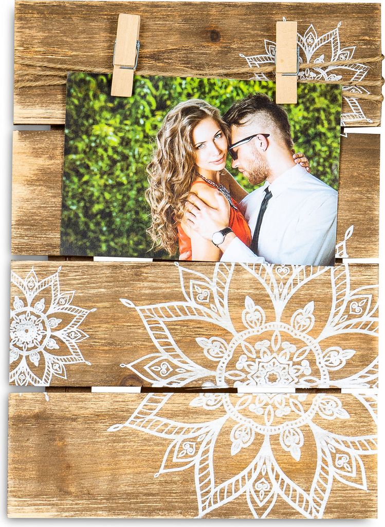 Bilderrahmen Fotoleine 10x15cm Klammern Mandala Holz Fotorahmen Tischdeko