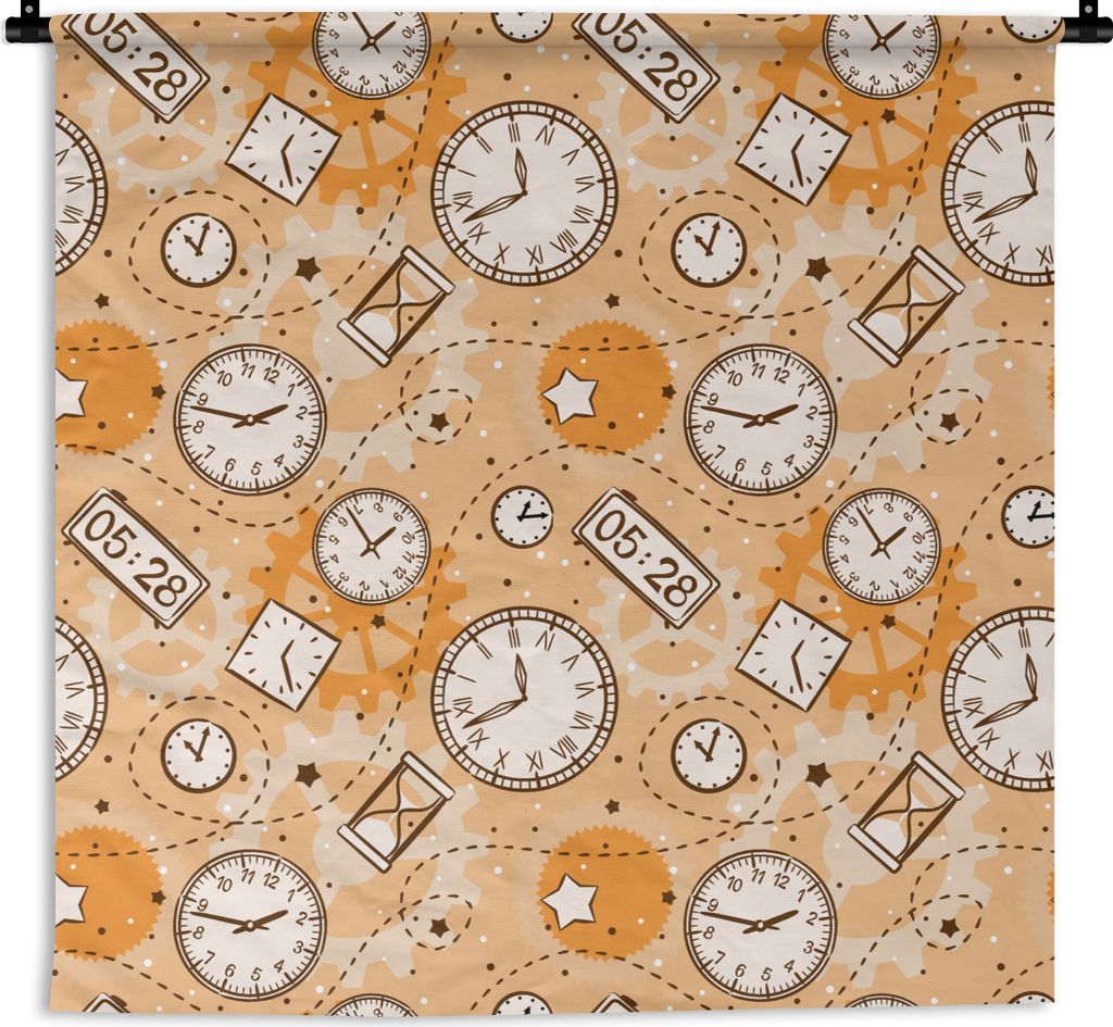 MuchoWow Wandteppich Wandbehang Muster - Uhr - Sanduhr 150x150 cm Tapisserie Dekoration Wandtuch - Wohnaccessoires - Modernes