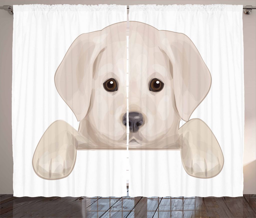 ABAKUHAUS Baby Rustikaler Gardine, Welpen Verstecken Paws, Schlafzimmer Kräuselband Vorhang mit Schlaufen und Haken, 280 x 245 cm, Tan Braun Dunke...