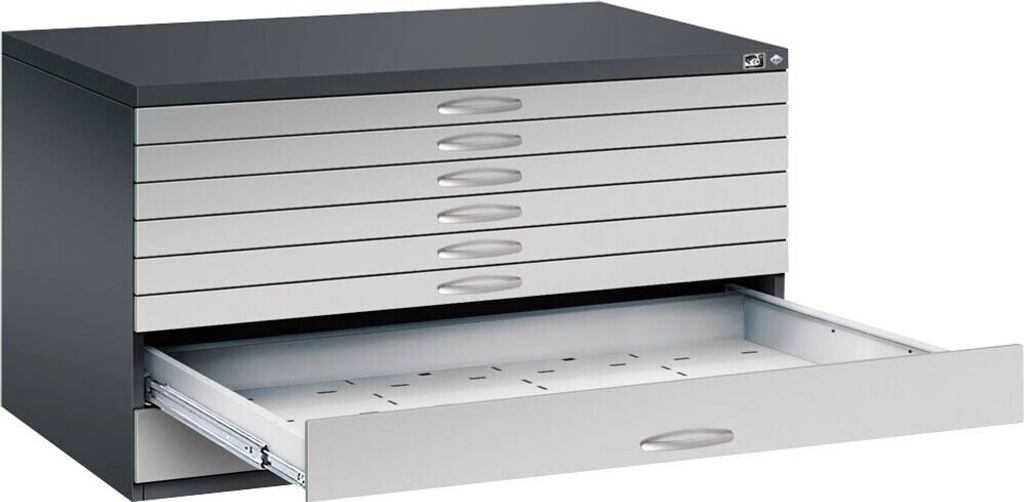 CP 7200 Planschrank schwarzgrau, weißaluminium 8 Schubladen 135,0 x 96,0 x 76,0 cm