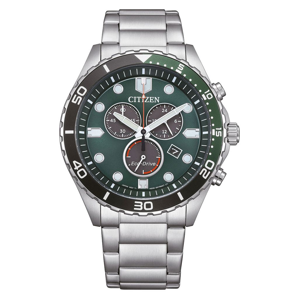 Citizen AT2561-81X Eco-Drive Herrenuhr Chronograph Stahl/Grün