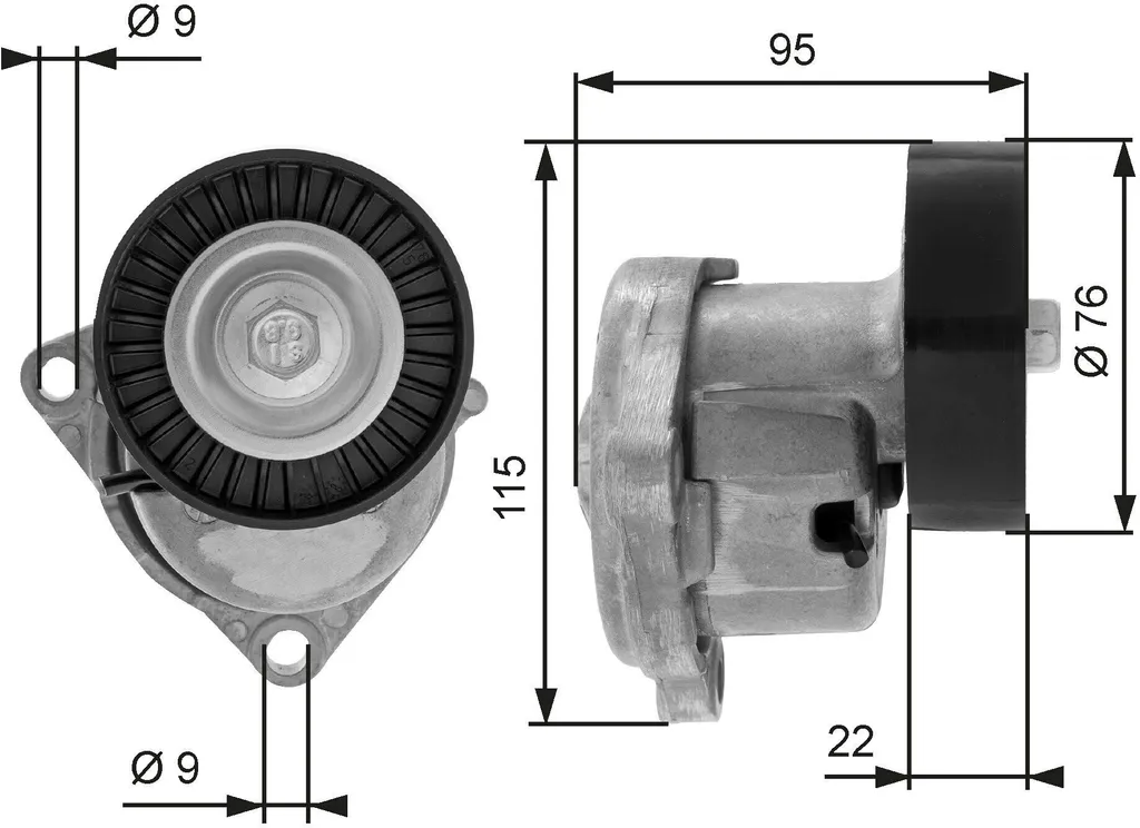 Galet tendeur GATES T38448 robuste pour courroie accessoire KIA 0K55115981B