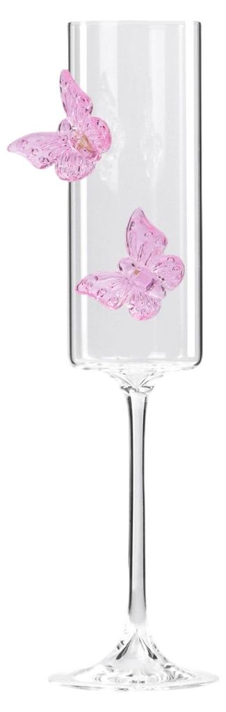 Weingläser, Champagnerflöten mit 3D-Schmetterlingsdekor aus rosa Kunstglas, Weingläser aus Kristallglas für Hochzeiten, Feiern und Jubiläen