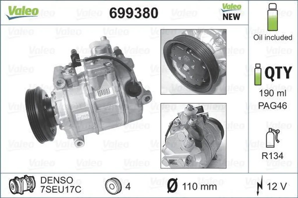 Compresseur de Climatisation Audi A6 et A8 Valeo 699380 4B0260805G Idéal