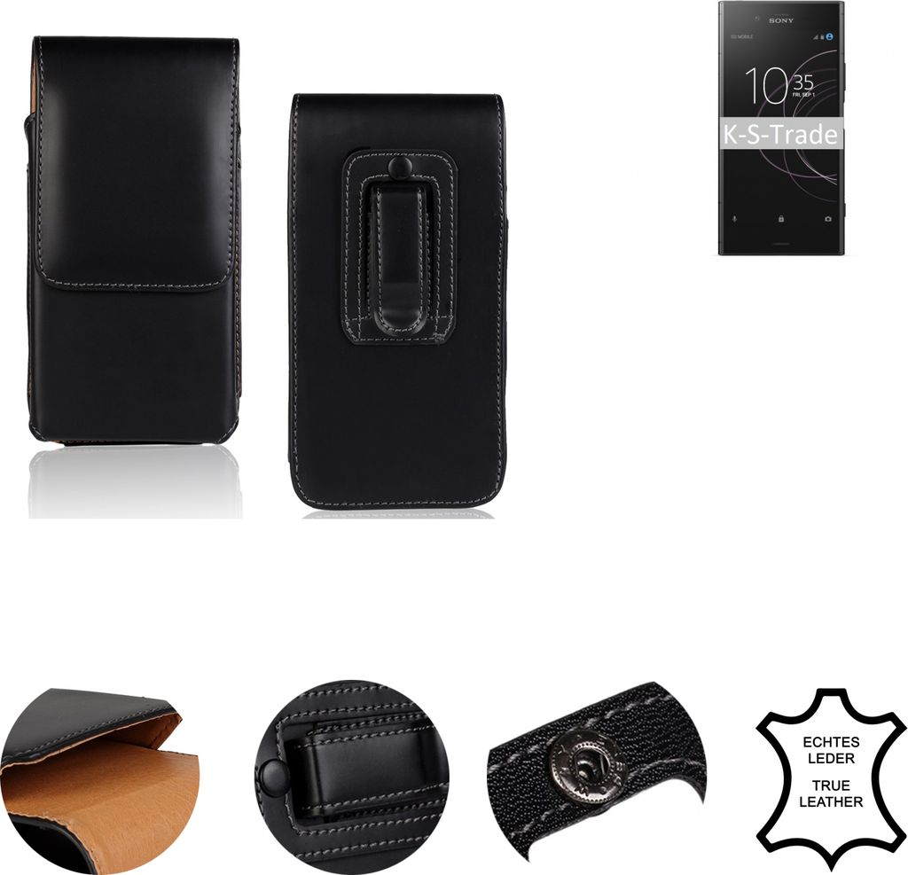 K-S-Trade Holster Gürtel Tasche Handy-Hülle Schutz-Hülle kompatibel mit Sony Xperia XZ1 Handy Hülle Leder schwarz, 1x