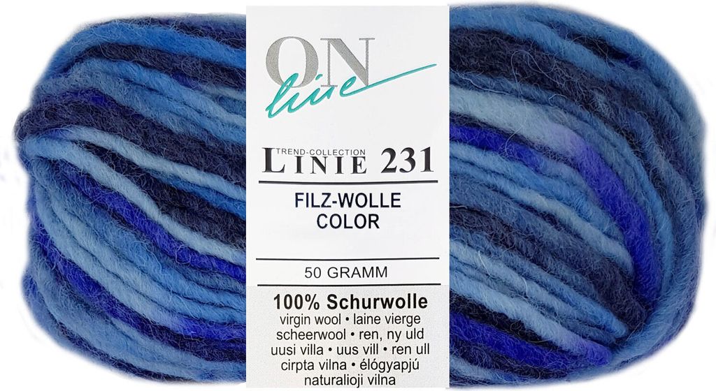 50 Gramm ONline Linie 231 Filzwolle Color 0103 Blau Mix