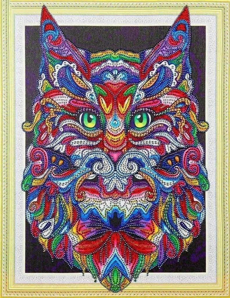 Kit Diamant Painting Anti-Stress Chat Moustachu - Loisir Créatif 5D