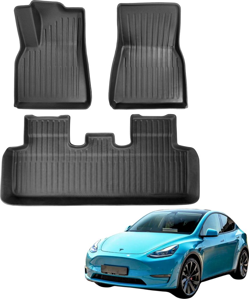 TLECTRIC Allwetter Fußmatten Set für Tesla Model Y Wasserdicht Robust Hoher Rand (3 teilig für Sitze Vorne u. Hinten)