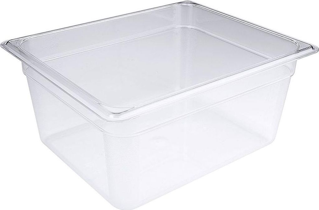 Contacto GN Behälter aus Polycarbonat transparent, GN 1/2, Tiefe 15 cm, 32,5 x 26,5 cm, ca. 12,9 l, stapelbar, spülmaschinengeeignet