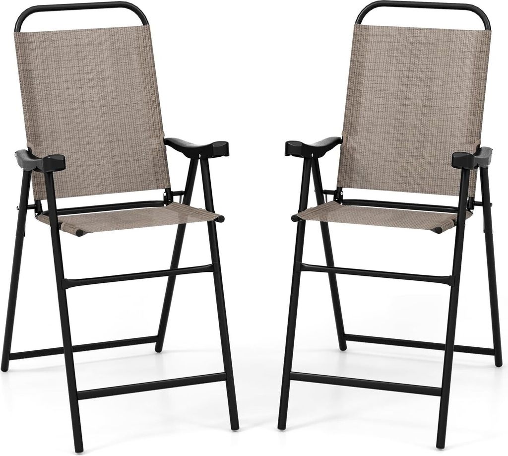 GOPLUS Gartenstuhl klappbar, 2er Set Balkonstuhl aus Metall bis 150kg belastbar, Barhocker Barstuhl mit Rückenlehne & Armlehnen, Klappstuhl für G...