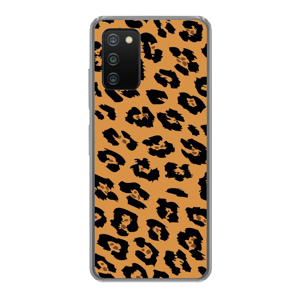 MuchoWow Handyhülle Schutzhülle Hülle für Samsung Galaxy A03s Pantherdruck - Orange - Schwarz Silikon Softcase Handy Hülle - Schutz