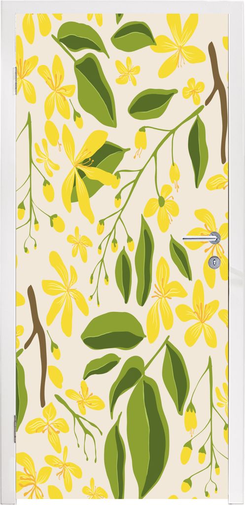MuchoWow Türtapete Selbstklebende Türfolie Blume - Gelb - Muster 75x205 cm Türposter Türaufkleber Klebefolie Türklebefolie - XXL-Aufkleber -...