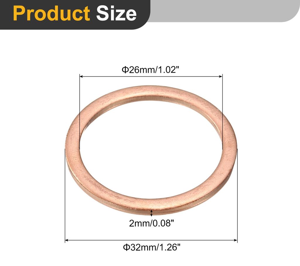 4 Stš¹ck Unterlegscheiben Set, M26 x 32mm x 2mm Messing Ring Beilagscheiben Sortiment, Flach Sicherungsscheiben Flachdichtung Metallscheiben fš...