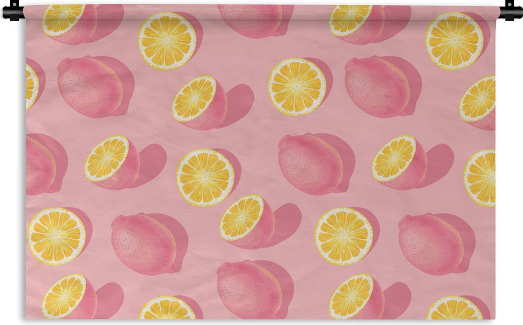 MuchoWow Wandteppich Wandbehang Sommer - Zitrone - Rosa - Gelb 60x40 cm Tapisserie Dekoration Wandtuch - Wanddekorationen