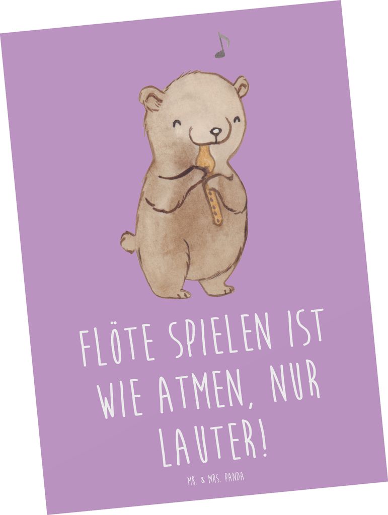 Mr. & Mrs. Panda Postkarte Flöte Atem - Lavendeltraum - Geschenk, Lernen, Musik, Melodie, Windinstrument, spruchkarte, Instrument, Atmen, Postkart...