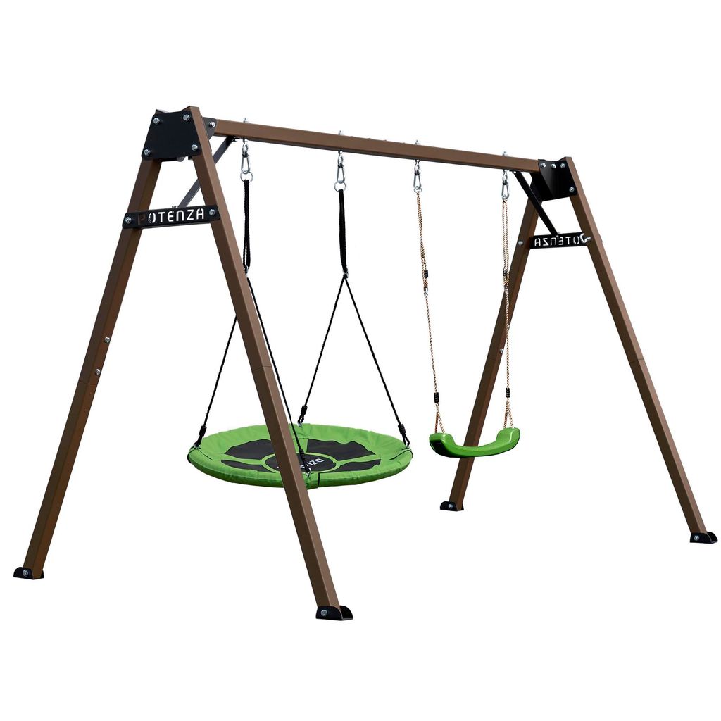 Potenza Doppelschaukel 250x207 cm mit Nestschaukel & Sitz, verzinktes Metallgestell, Gartenschaukel für Kinder & Hängematte, bis 200 kg belastbar