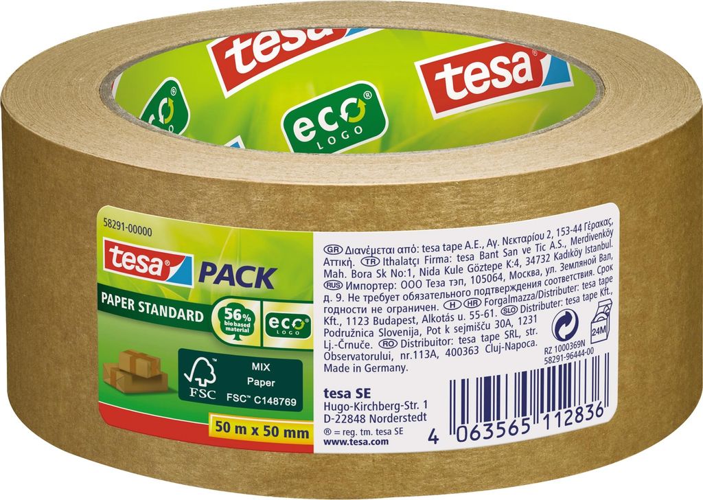 tesapack PAPER ecoLogo Verpackungsklebeband 50 mm x 50 m braun