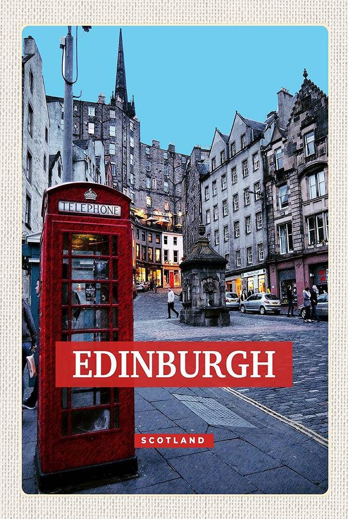 vianmo Holzschild 18x12 cm Edinburgh Scotland Telephone rot Bildmotiv Reisemotiv Abenteuer Reisen