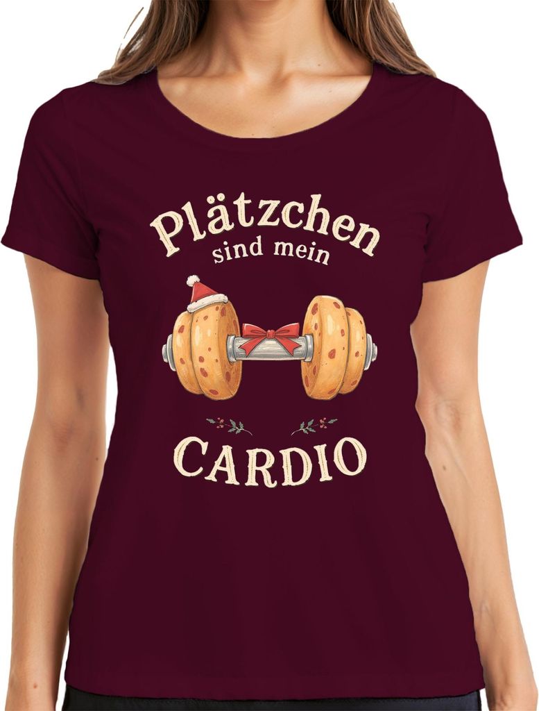 Plätzchen sind mein CARDIO Weihnachtskekse Fitness Lustig Damen T-Shirt, Burgundy, XL