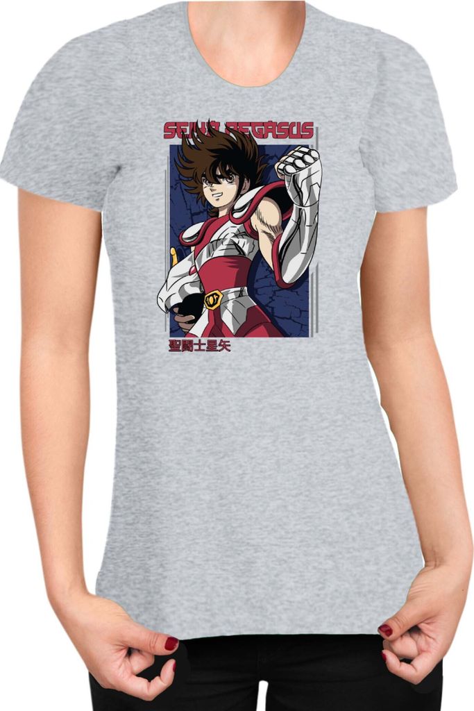 Damen T-Shirt Japan Anime Manga Saint Anime Seiya Pegasus Seiya 04 Pegasus Seiya, Lady S / Grau