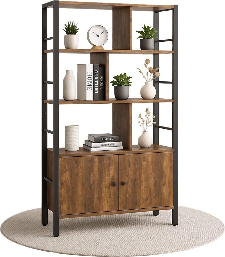 Mein-Regal Standregal Vintage Metallregal mit 3 Ebenen und 2 Türen in Braun