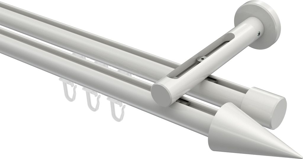Interdeco Innenlaufstange / Gardinenstange mit Innenlauf Weiß, Typ Siteno Savio (Kegel), 20 mm Ø 2-läufig, 100 cm