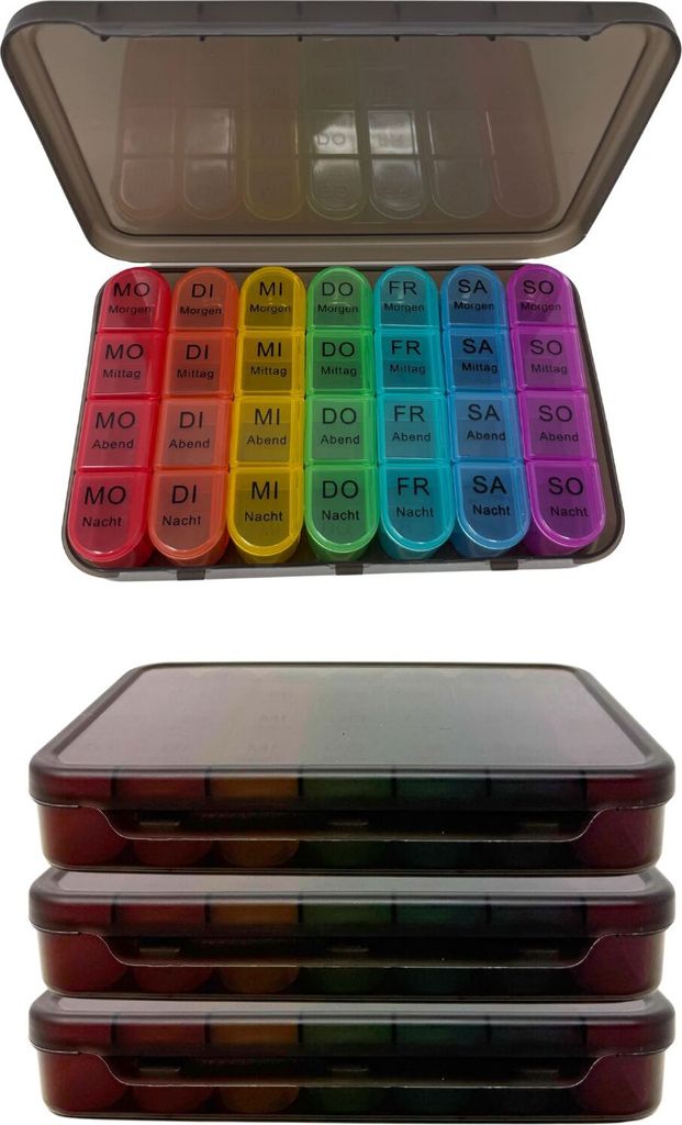Tablettenbox Pillendose Medikamenten Organizer für 7 Tage mit 4 Tageszeiten 4 Stück Set für 4 Wochen Aufbewahrung