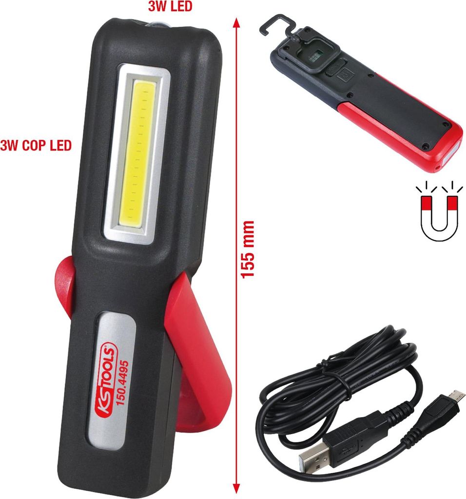 KS TOOLS Lampada portatile da officina, pieghevole 3 watt Immagine del prodotto 