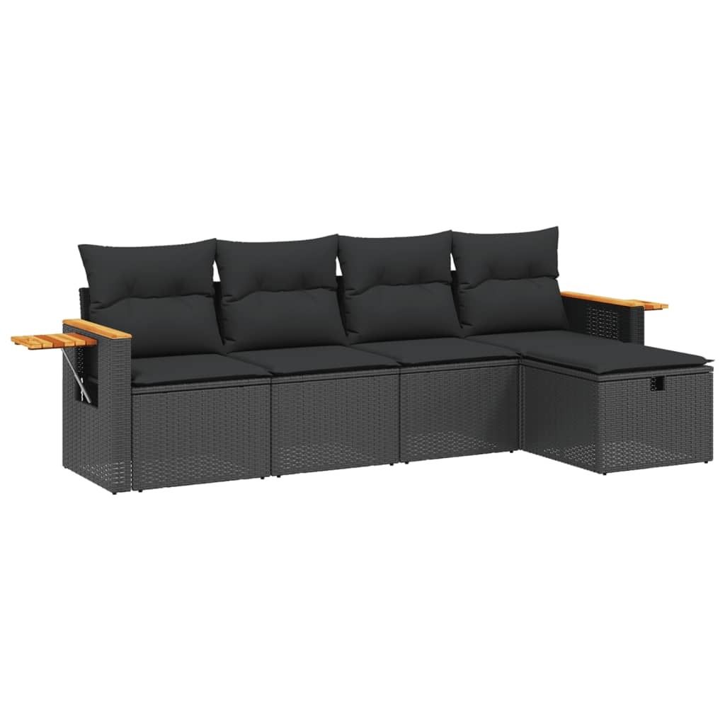vidaXL 5-tlg. Garten-Sofagarnitur mit Kissen Schwarz Poly Rattan