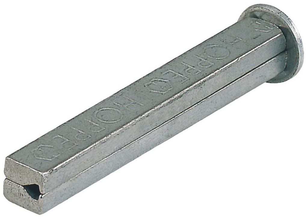 A silver metal object with text on it, isolated on a white background.