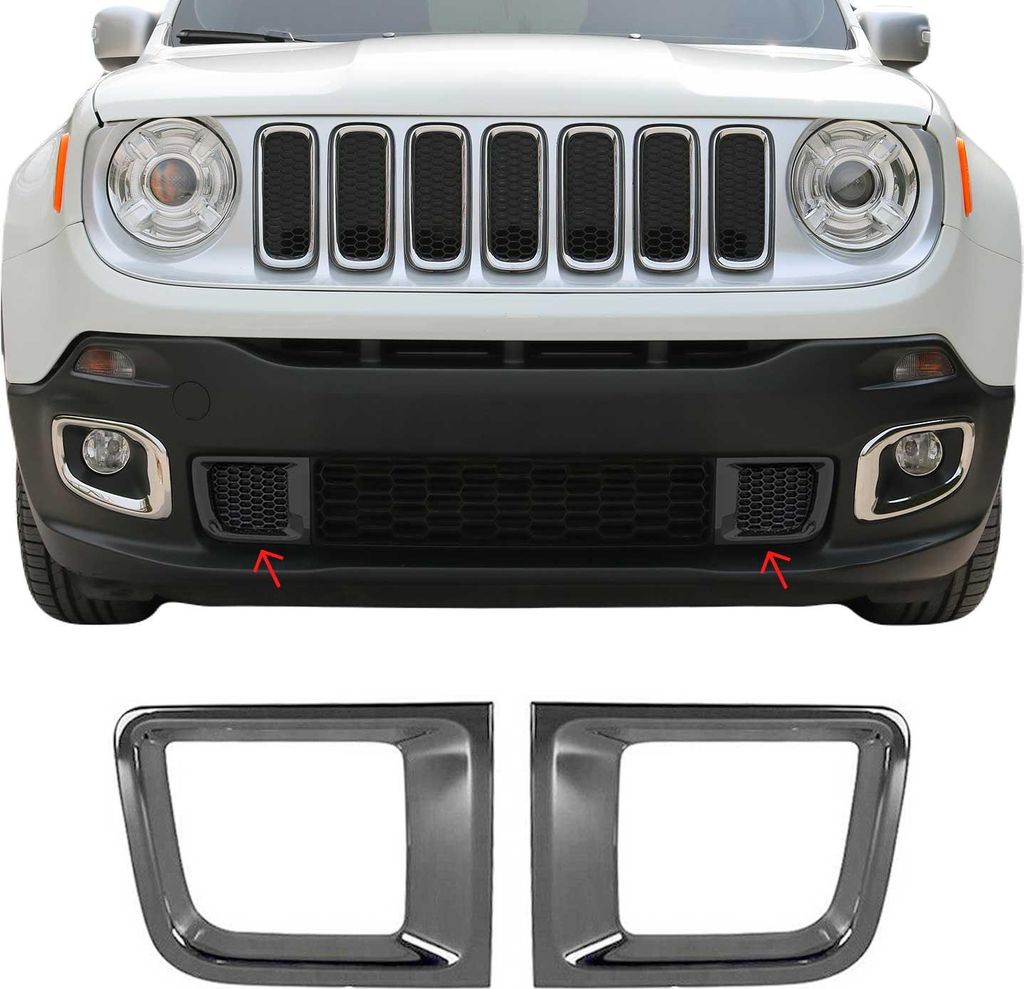 Kühlergrill Leisten Grillleisten für Jeep Renegade 2015-2019 Chrom ABS Dunkel 2x