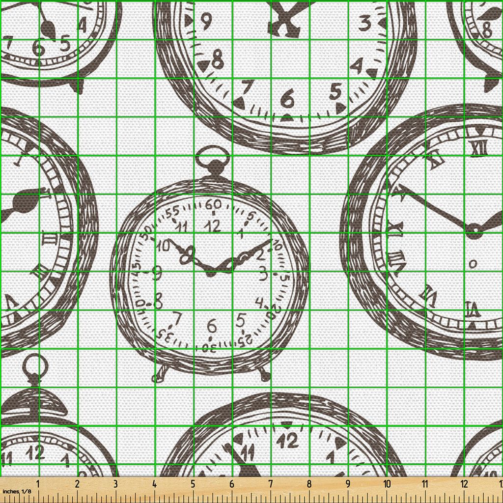 ABAKUHAUS Uhr Gewebe als Meterware, Vintage Taschenuhr mit Zahlen auf sie antiken Design Chronometer altmodischen Print, 10 M (148 x 1000 cm), Braun
