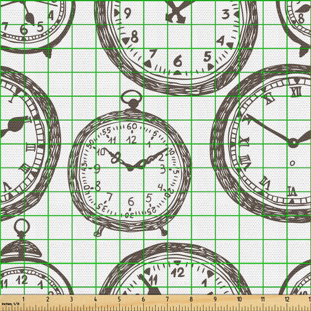 Tissu Imprimé Vintage 148x300 cm Design Montre de Poche Antique