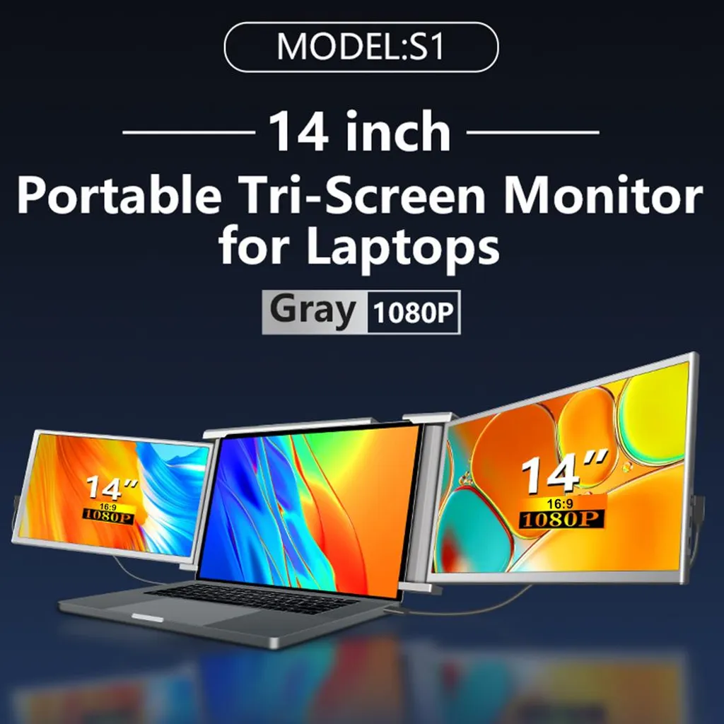 Écran portable triple FHD 14 pouces pour ordinateur 13,3-16,5 pouces