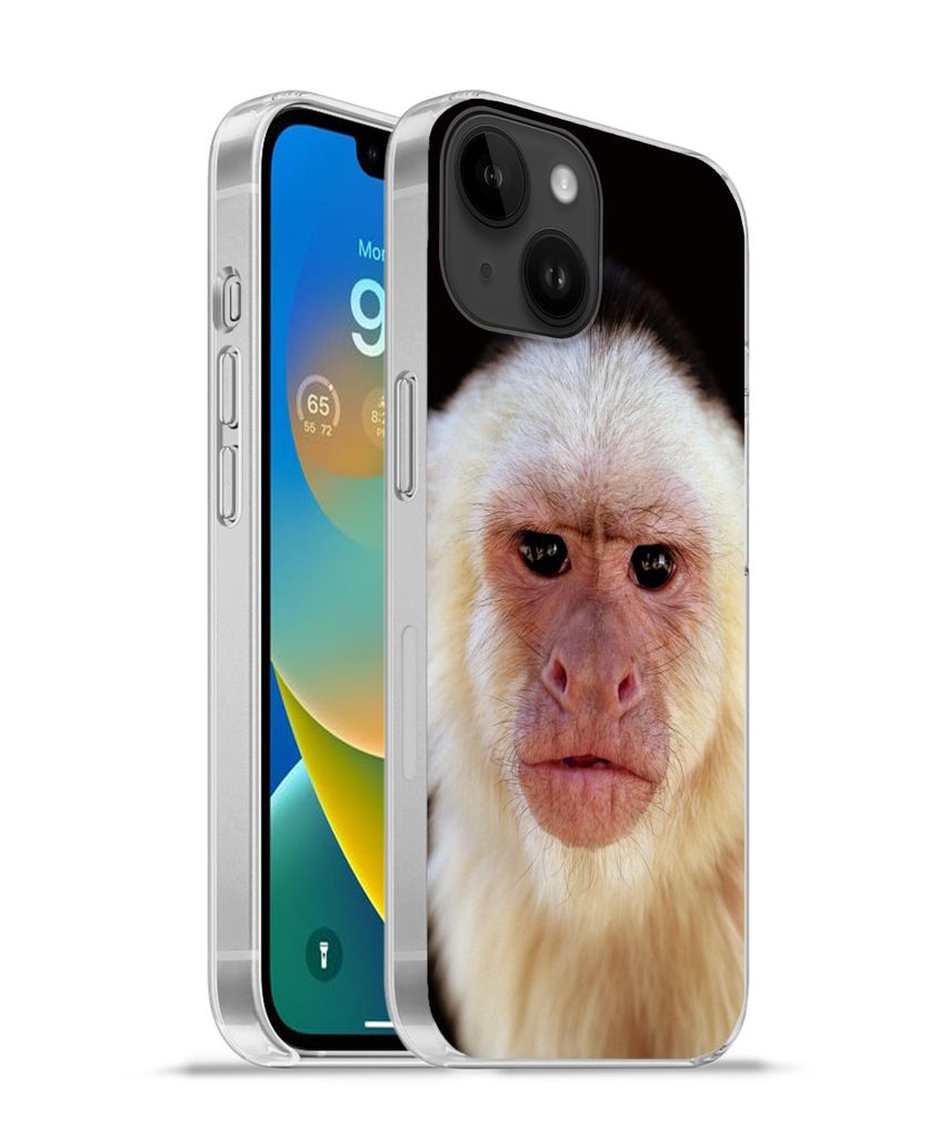 MuchoWow Handyhülle Schutzhülle Hülle für Apple iPhone 14 - Softcase Affe - Fell - Schwarz Silikon Softcase Handy Hülle - Mobiltelefonhülle