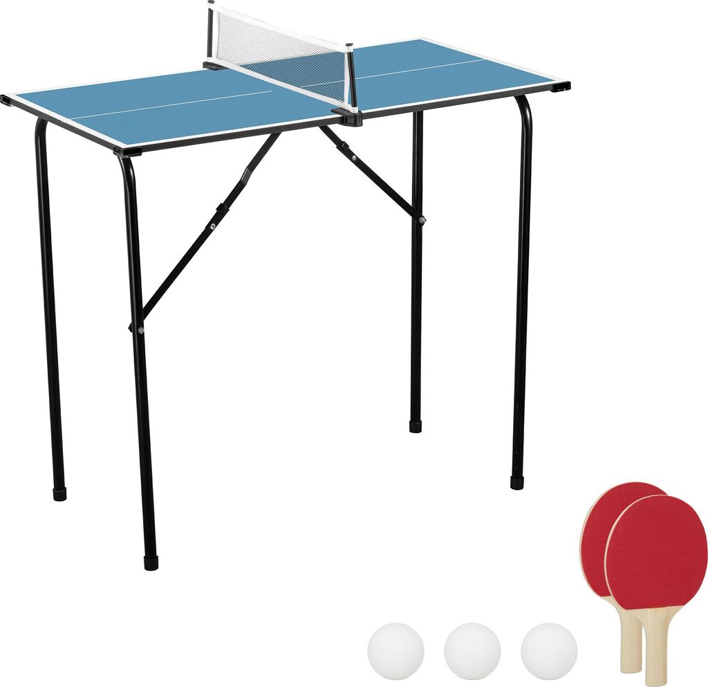 Relaxdays Mini Tischtennisplatte, klappbar, Indoor Tischtennistisch, platzsparend, HBT: 76x88x48 cm, MDF & Stahl, blau