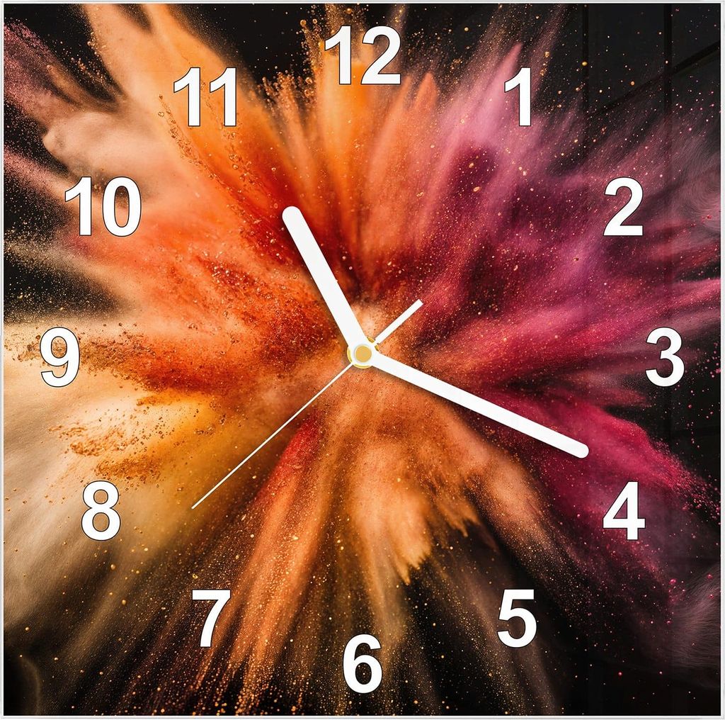 Wanduhr aus Glas mit Motiv Farbenexplosion- 30 x 30 cm - inkl. Aufhängesystem