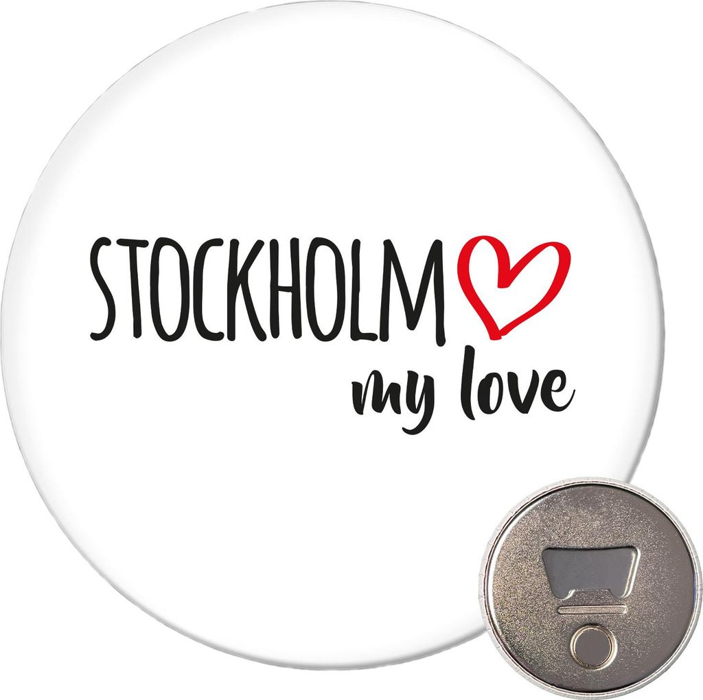 Huuraa Magnet Stockholm my love 59mm Kühlschrankmagnet rund Flaschenöffner Geschenkidee