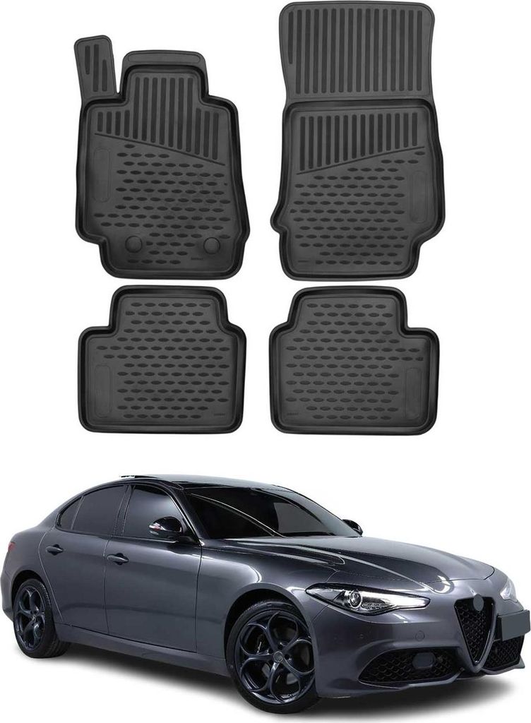 OMAC Gummimatten Fußmatten für Alfa Romeo Giulia 2015-2025 TPE Matten Schwarz 4x