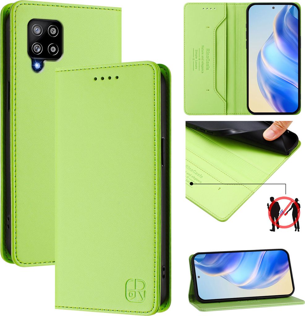 Lederhülle für Samsung Galaxy A42 5G/M42 Hülle Flip Brieftasche Kartenfächern Ständer Schutzhülle Grün